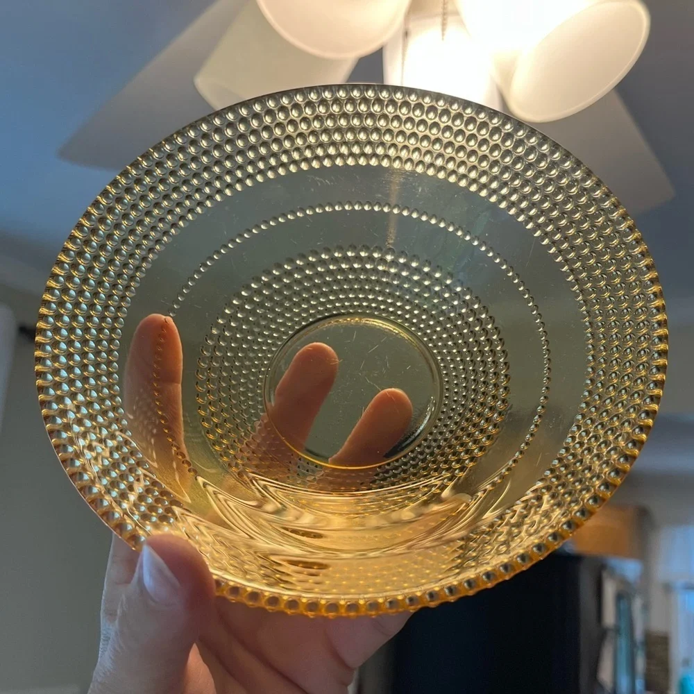 Vintage Amber Glass Cereal Desert Fruit Beaded Bullseye Bowl 6 1/2” X 2 1/8”